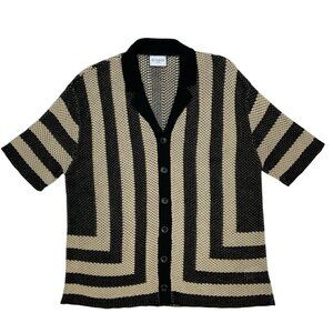 Runaway The Label Theo Crochet Knit Shirt L Sand Black